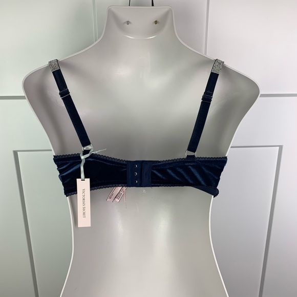 NWT Victorias Secret 38DDD Lace Velvet Balconette Demi Bra Rhinestone Strap - Picture 7 of 9